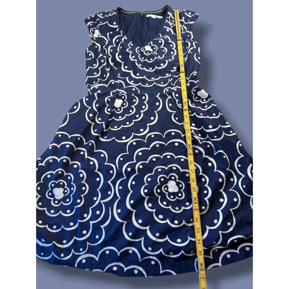 Boden Navy White Floral Cotton Fit & Flare Dress US 10R - Picture 3 of 12
